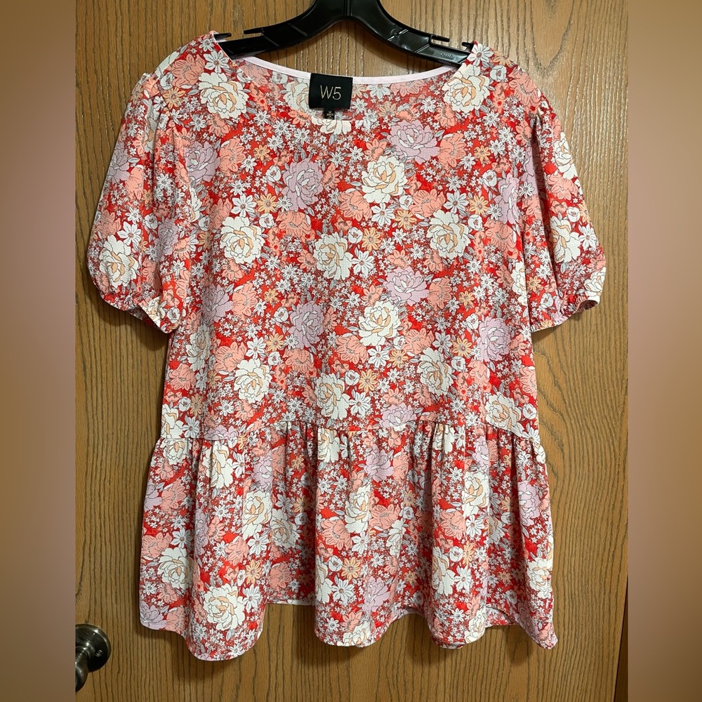 Floral Blouse in Red, Pink and White